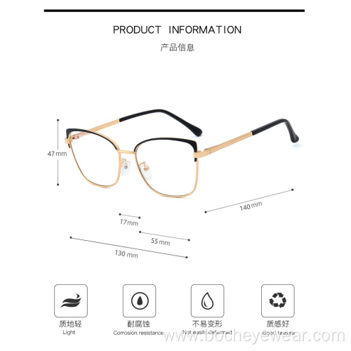 Trendy spectacle frame two-color flat lens female Amazon metal anti blue light spectacle frame can be equipped with myopia glass